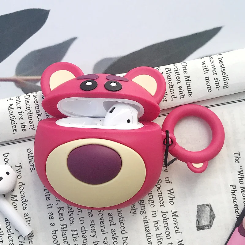 new Soft Silicone Airpods Case for Apple Airpods 1/2 cartoon bear Silica gel case Earphone Charging case With anti-lost rope