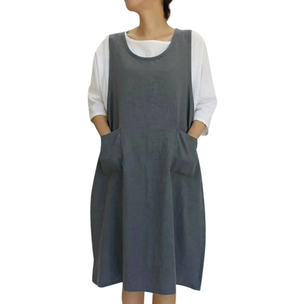 

SAGACE Women Dress Cotton and Linen Tunic Dress female Casual Apron With Pockets Japanese Style Pinafore Dress Vestido plus size