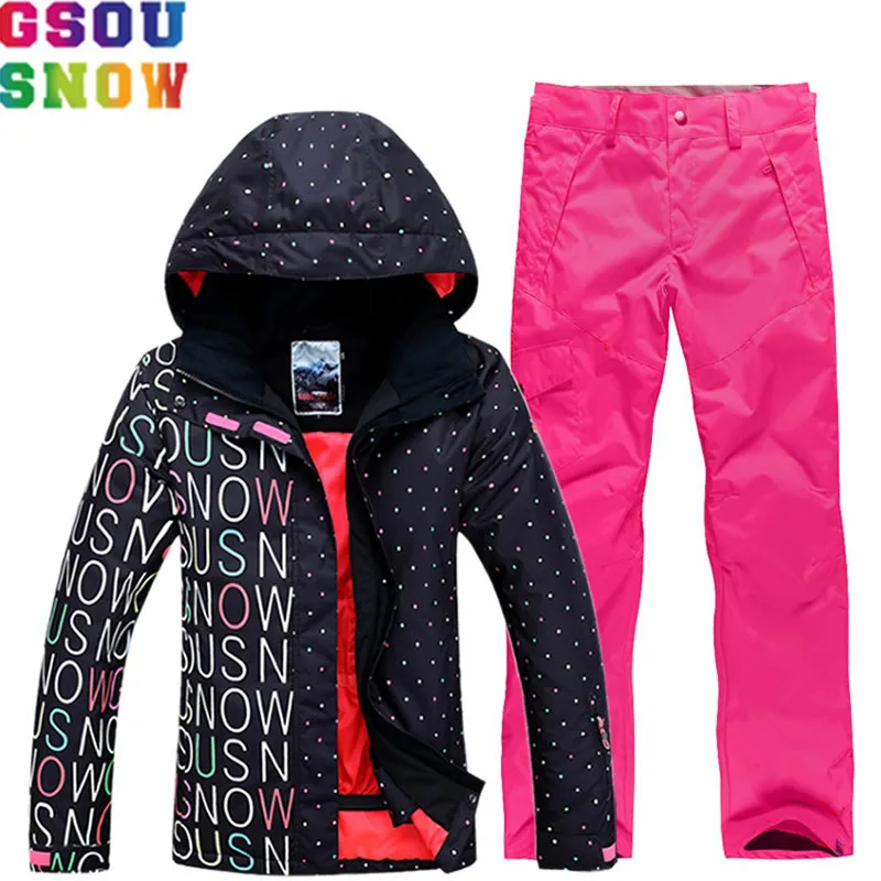

GSOU SNOW Brand Ski Suit Women Ski Jacket Pants Waterproof Female Skiing Suit Snowboarding Coat Winter Outdoor Sports Clothing