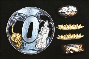 

A Suit Of Copper Tsuba Guard For Japanese Samurai Sword Katana Tsuba W/ Tiger