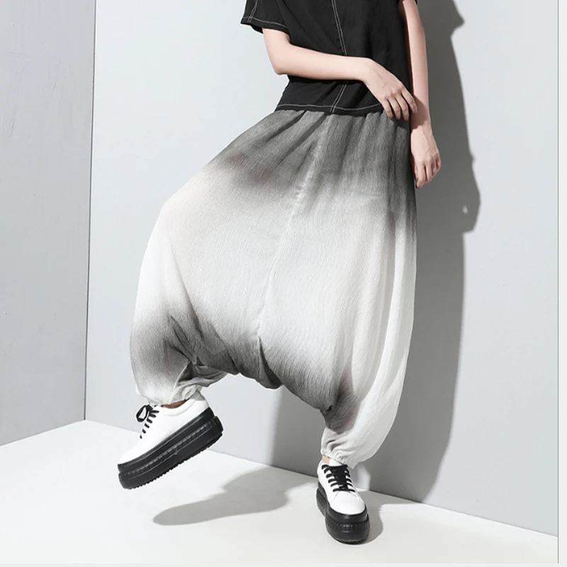 Elastic Waist Fashion Womens Tie Dye Chiffon Plus Size Harem Baggy