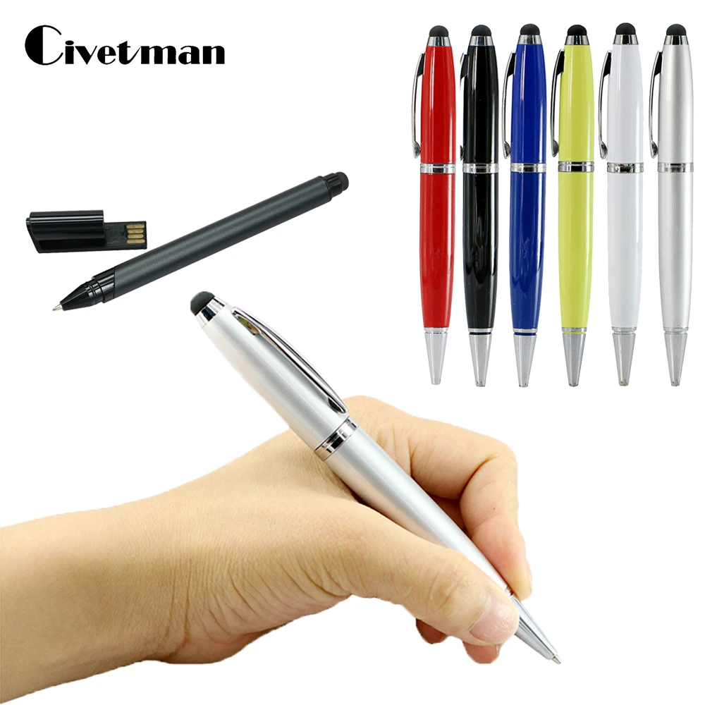 Custom Logo Capacitance Ballpoint Pen 8GB 16GB 32GB 64GB USB Flash Drive Enough Disk Memory Pen Stick USB 2.0 Pendrive Toy Gift