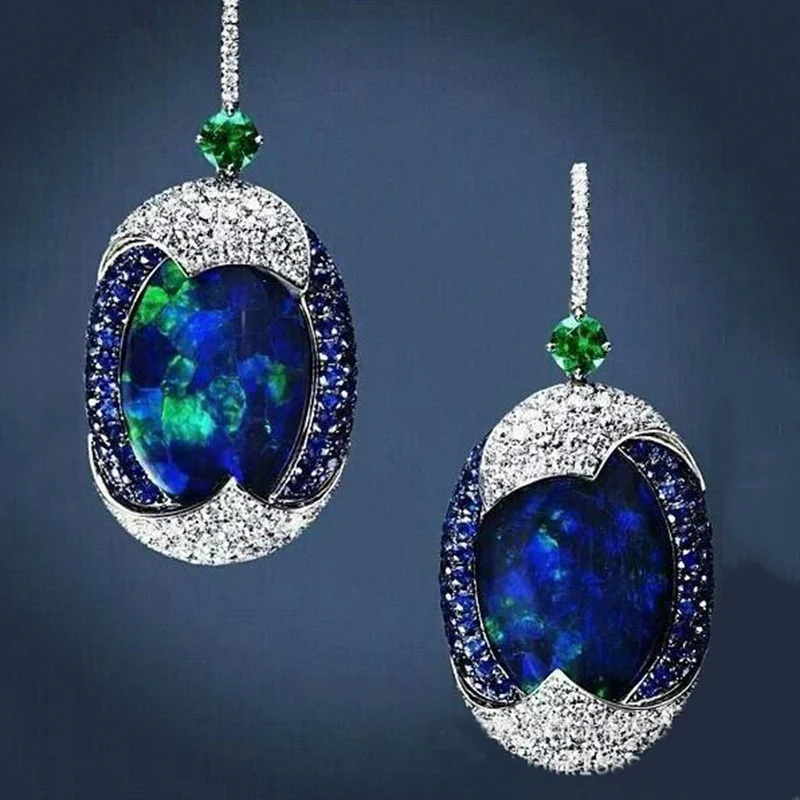 

2019 Vintage Imitation Moonstone Opal Dangle Earrings for Women Blue Opal Crystal Boho Statement Earring Wedding Jewelry Gift