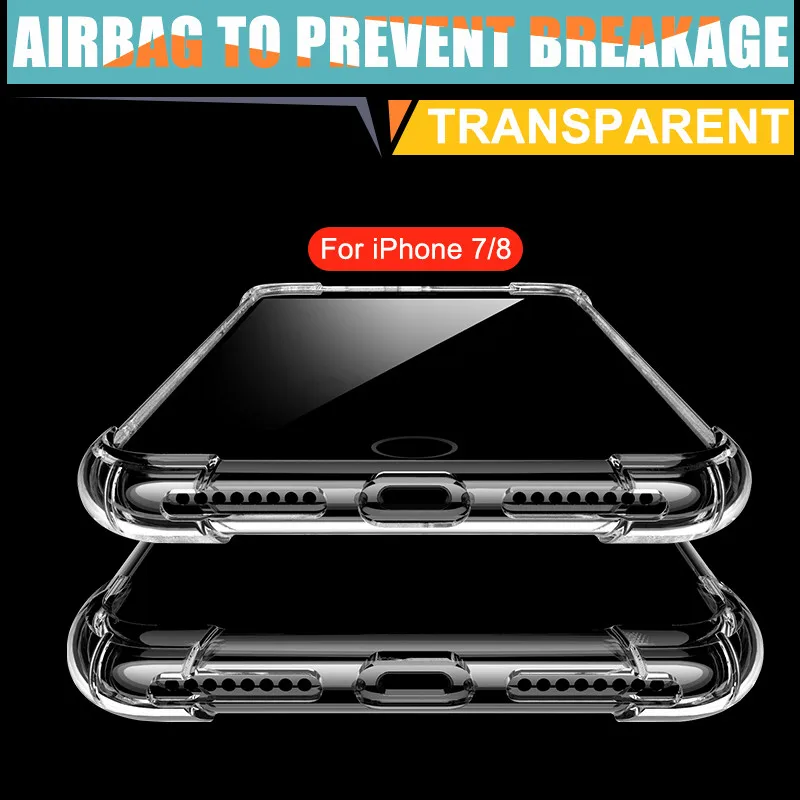 Противоударный чехол для телефона прозрачный мягкий Iphone X 6 6s 8 7 Plus 5 5S Se
