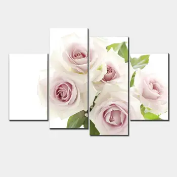 

4 Panels Romantic Pink Rose Home Decorative Canvas Painting Living Room Paint Wall Hanging Art Picture On Canvas Prints