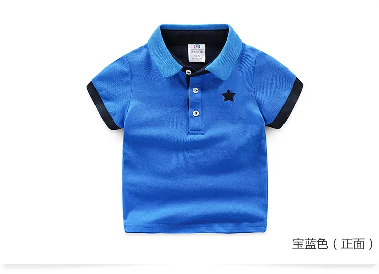 2018 Casual 2-10 Years Children Birthday Clothing Cotton Short Sleeve Turn-Down Collar White Blue Star Print Kids Boys Tee Shirt (12)