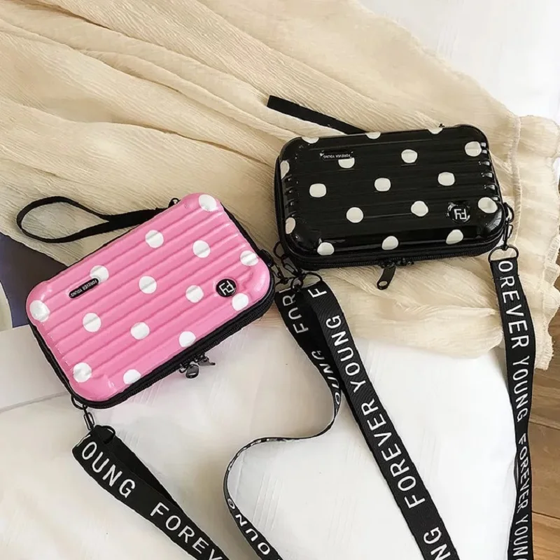 

Fashion Women Mini Luggage Bags Makeup Lady Girls Female Pouch Handbag PVC Jelly Small Dot Crossbody Bag With Wide Letter Strap