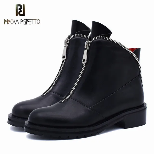 

Prova perfetto Fashion High Quality Women Comfortable Chunky Heels Front Zipper Ankle Boots Round Toe Shoes Autumn Winter Plus