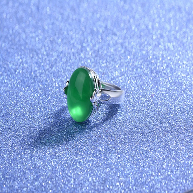Qevila New Fashion Rings Jewelry Red Green Agate Open Ajustable Silver Wedding Engagement Rings for Women Anniversary Gift Rings (2)
