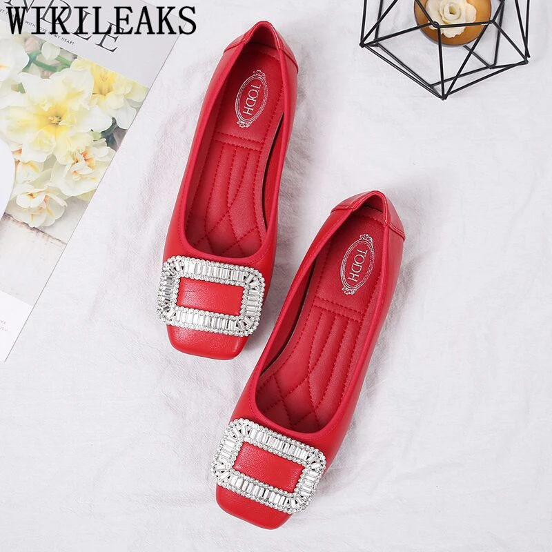 cute slip on shoes for women Square Toe flat shoes woman buckle Crystal loafers women harajuku tenis feminino casual shoes women