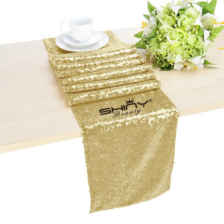 Romantic 30X180/210/225/275/300/300cm Sequin Table Runner, Champagne