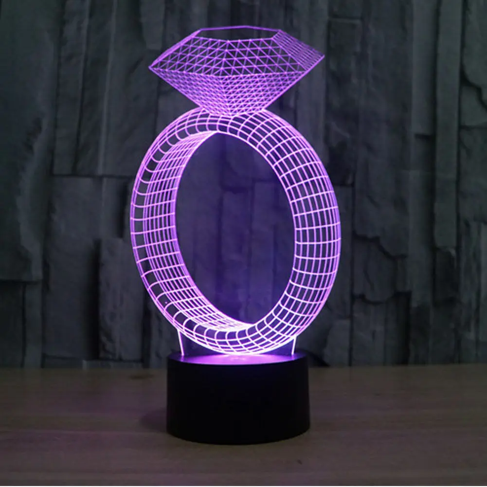 Акрил 3D лампа USB LED кольцо с бриллиантом 7 цветов изменить Ночник подарок