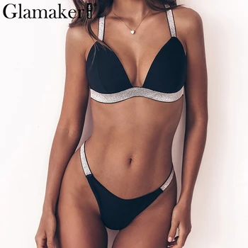 

Glamaker two piece suit sexy black bodysuit Women sleeveless playsuit jump suit Female party club beach jumpsuit romper overalls