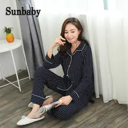 Sunbaby Новый Повседневное корейская мода полосатый с длинным рукавом материнства и ночное белье для кормления грудного вскармливания Одежда