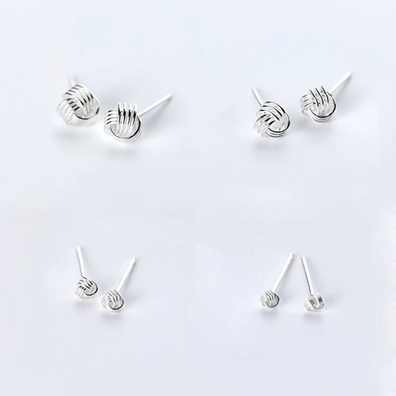 

New 925 Sterling Silver Jewelry Twine Twisted Love Knot Stud Earrings Tinny Knot Ball for Women