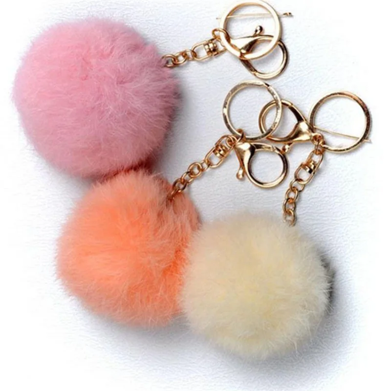 

Hot New Rabbit Fur Ball Cell Phone Car Keychain Pendant Handbag Charm Key Ring key chain 5 colors 100% rabbit 's Fur