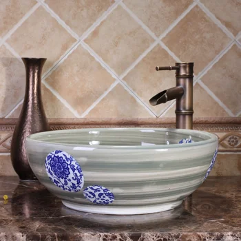 

New Jingdezhen Porcelain Chinese Blue And White Art Basin Washroom Washbasin ceramic hand wash basin bathroom sinks