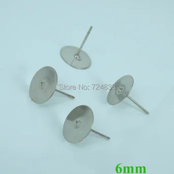 

6mm Blank Earrings Bases Settings Flat Circle Bezel pad Cabochon Pin Stud Earrings Post Crafts Findings Silver tone Wholesale