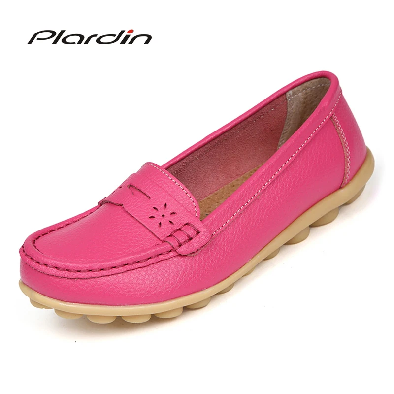 

Plardin 2019 Handmade Genuine Leather Round Toe Women Flats Moccasins Loafers Ballet Flats Women Comfortable Soft Casual Shoes
