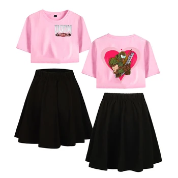 

Doom Eternal Short Sleeve+Short Skirt cool kpop Basic Women Summer Sets print Fashion Street Casual Navel Two Piece sets Skirts