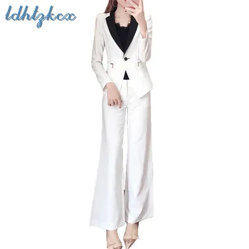 

White Blazer and Pants Two Piece Women Clothing 2018 Autumn New Korean Office Temperament Lady Slim Pant Suits Feminino LD669