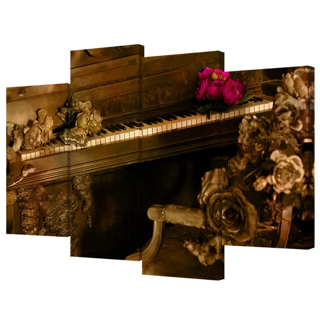 Aliexpress Visual Art Decor 4 Panels Wall Music Theme Visual Art Decor 4 Panels Wall Music Theme Piano Key Picture Sepia Tone Instrument Painting Canvas Prints Rustic Home