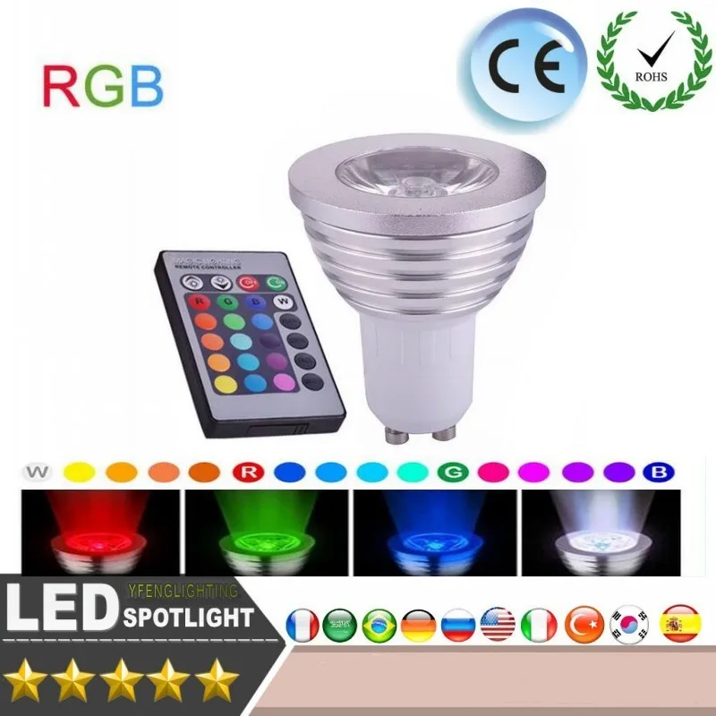 

7W GU10 RGB LED Bulb 16 Color Changeable Stage Lights RGB Spotlight AC85-265v for Party Holiday Christmas Decoration IR Remote