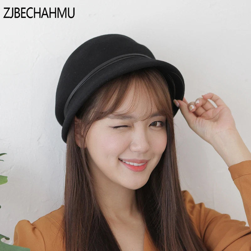 

ZJBEHAHMU Hats New Fashion Vintage Elegant Wool Solid Fedoras Wide Brim For Women Girl Spring Autumn Hip Hop Caps Snapback Hat