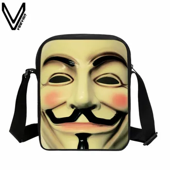 

VEEVANV Hot Sale Mask Messenger Bags V For Vendetta Bags Guy Fawkes Gas Mask Dog Robot Mini Kids Bags For Children School Bags