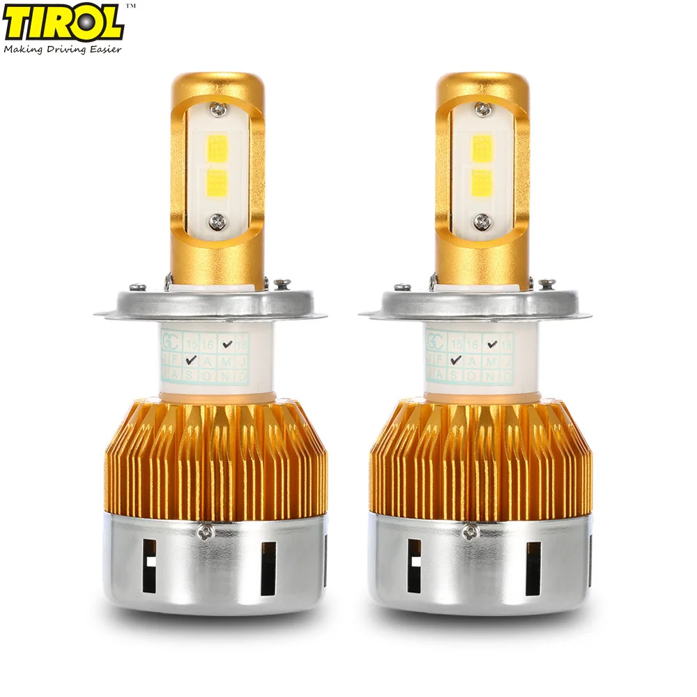 

2Pcs Tirol Car H4 LED Headlights Auto Front Bulb Automobiles 60W/pair Headlamp Aluminum 6000LM 2 Super White Light Lamps