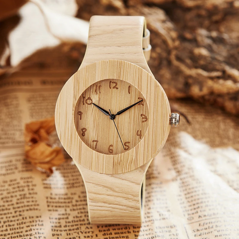 

Natural Wooden Watch Men Bamboo Wood Watches Fashion Casual Sport Unique Creative Dial Leather Strap Man Clock
