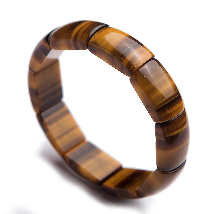

Natural Genuine Yellow Tiger Eye Bangle Gemstone Rectangle Bead Stretch Crystal Woman Men Bracelet Bangle Sizre 23*15mm AAAAA