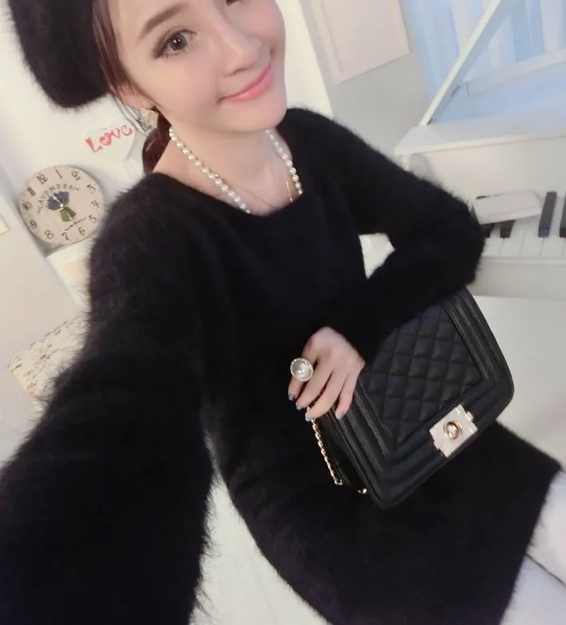 

New genuine mink cashmere sweater women long cashmere pullovers knitted pure mink jacket Customized color free shippingM43