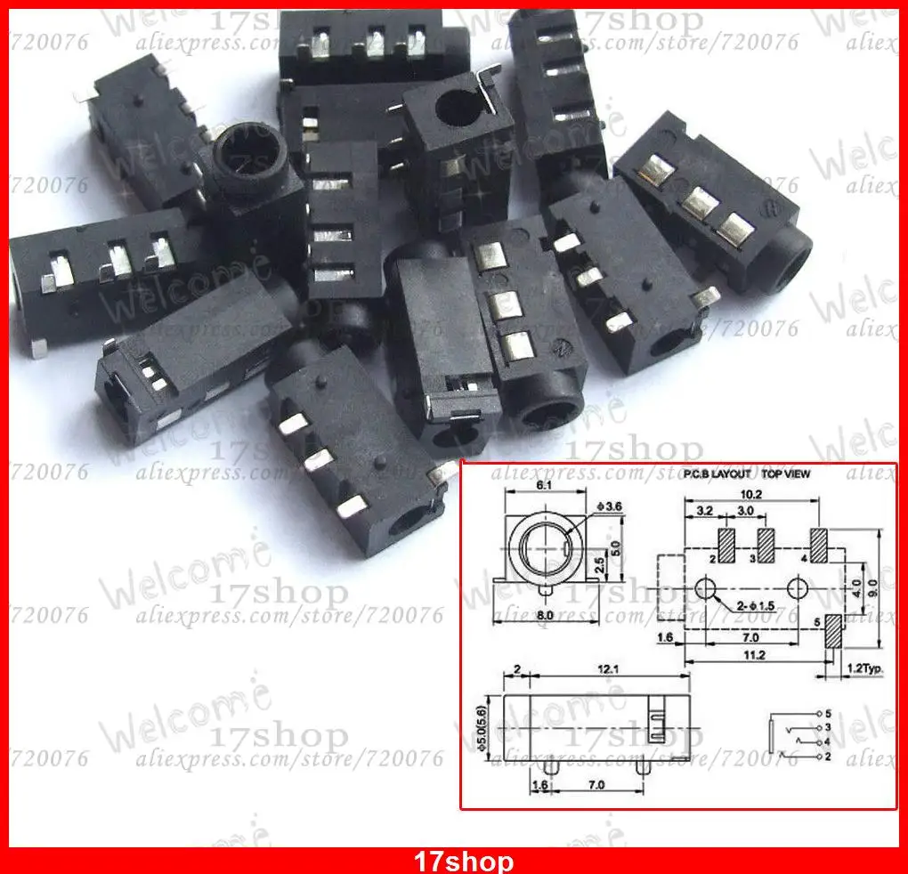 500PCS 4 Pin SMD 1 8 3 5mm Jack Socket for AV cameras for iPhones Headphones PJ 320L