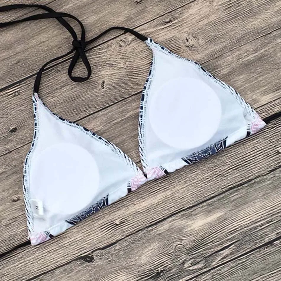 OM 2018 Retro Bikini Set Women Swimsuit Push Up Simple Model Brazilian Print Bikinis Halter Padded Biquini Feminino Swimwear back