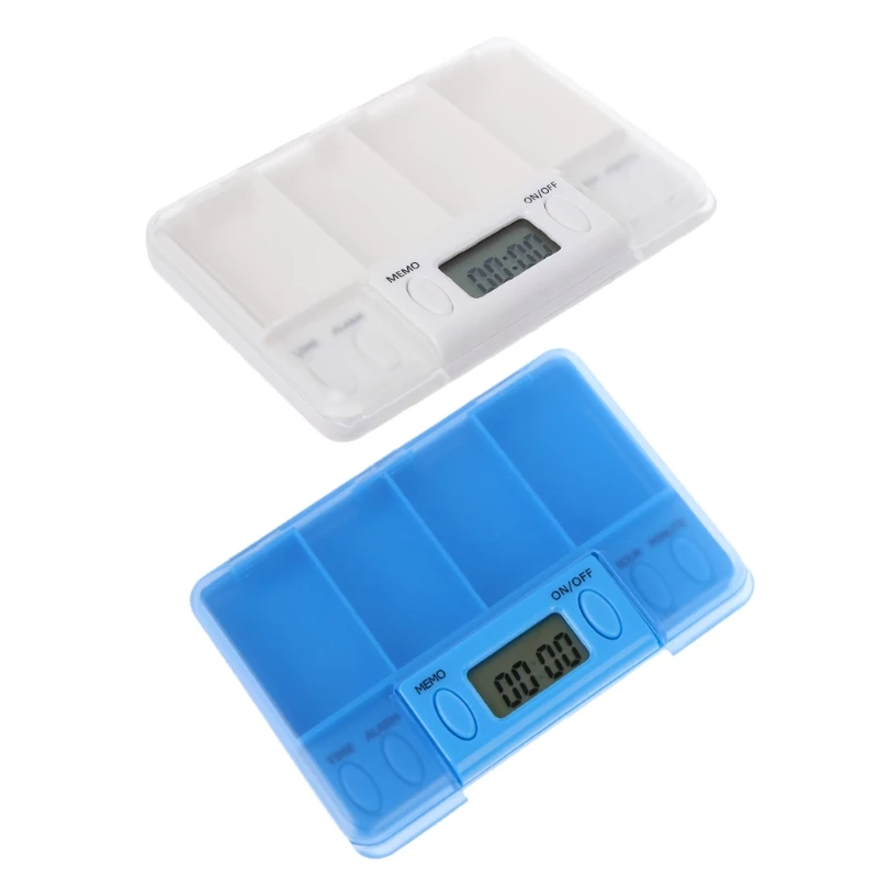 Multi-Alarm 8 Times Timer 4 Grids Medicine Box Reminder Storage Pills Case