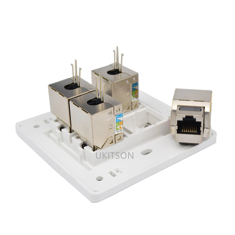 Настенная панель с 4 портами защиты CAT6 RJ45 UTP лицевая 86x86 мм для компьютерного