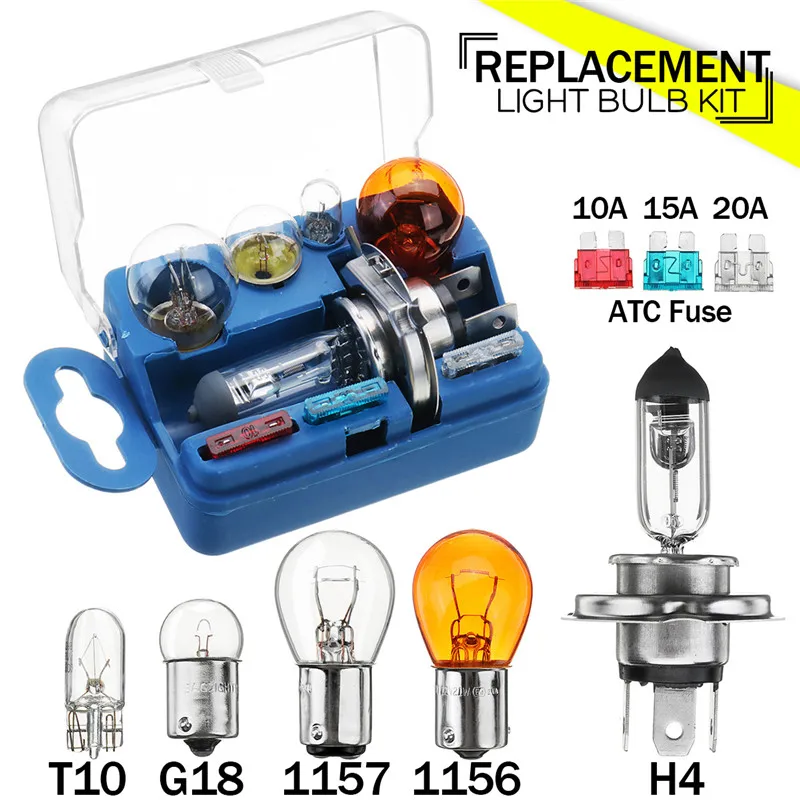 

8Pcs Auto Halogen bulb Emergency Light kit for Car H4 1156 1157 G18 Headlamp Fog light Spare Kit with 10A 15A 20A Fuses Box
