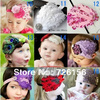 

300pcs/lot Curly Feather Headband Baby Headband With A Pearl With Sequined Bow Flower