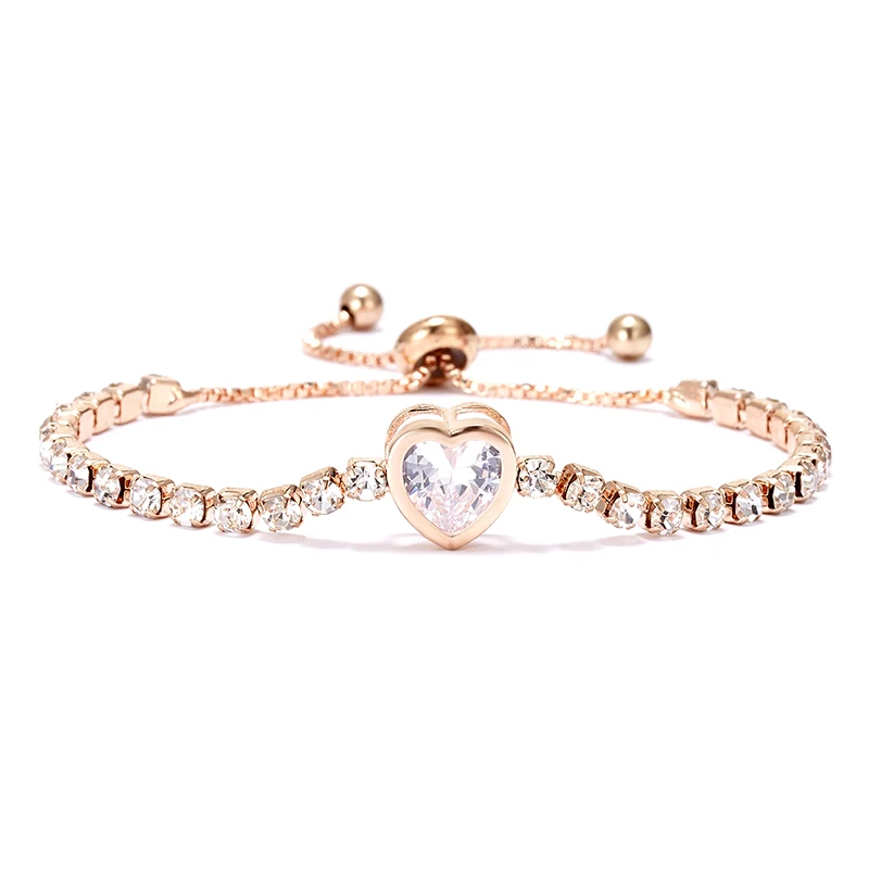 

New Round Tennis Bracelet For Women Rose Gold Silver Color Cubic Zirconia Charm Bracelets & Bangles Femme Wedding Jewelry