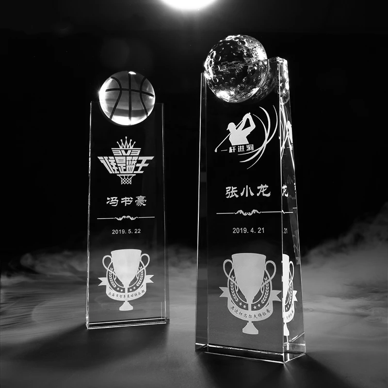 Golf Basketball Trophy Customized Sport Competition Gift K9 Crystal Craft Souvenir Crystal Sandblasting Sports Cups And Trophies