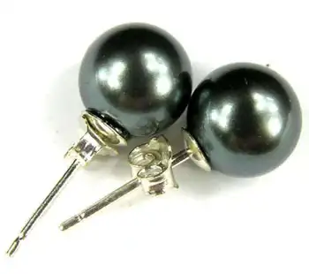 

wyan hot sell new - 12mm Black south sea shell pearl silver Stud earrings AAA+Noble style Natural Fine jewe fast