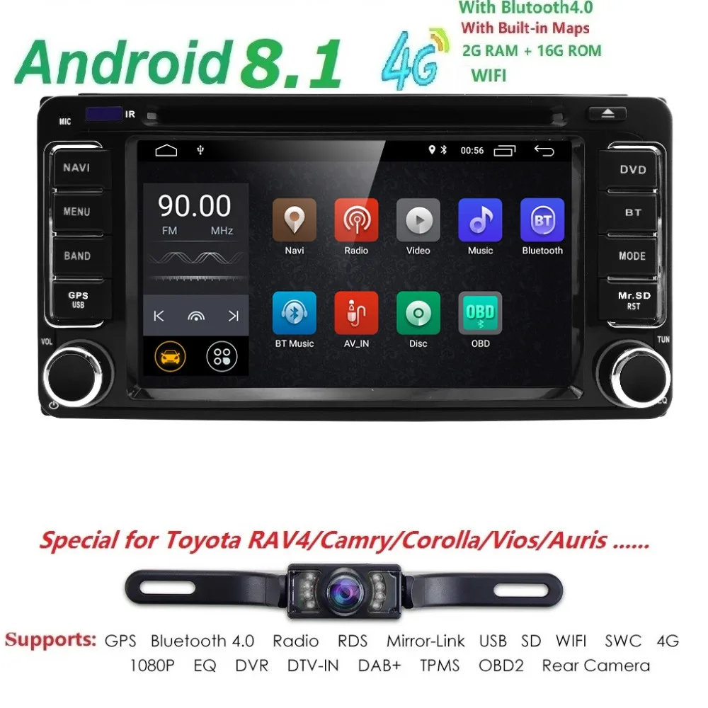

Android 8.1 Car DVD Player Stereo Radio GPS Sat Navi 4G For Toyota RAV4 Prado Corolla Vios Hilux Terios Vitz Avanza Land Cruiser