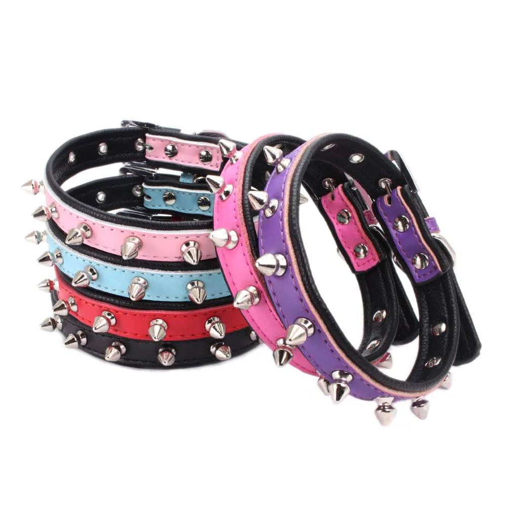 

Rivets Cats Collars Double Layers Genuine Leather Bi-color Collars Handmade for Cat Kitten Pet Products collar para gato