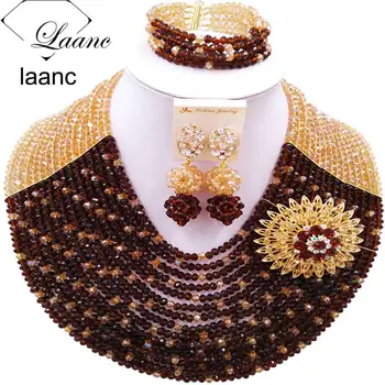 

Colorful Gold AB Brown African Beads Jewelry Set for Nigerian Wedding Indian Bridal Jewelry Sets Free Shipping C16C012