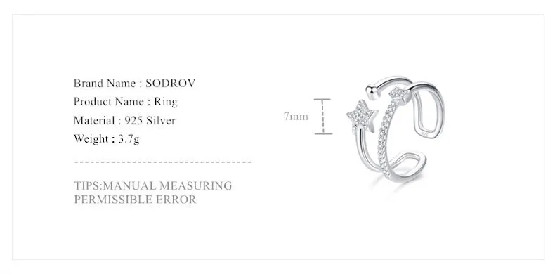 SODROV звезда кольцо из натуральной 925 пробы серебряные открытые обручальные ювелирные изделия для женщин HR046