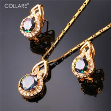 Collare, большой австрийский кристалл, ювелирный набор для женщин, Золотой/Серебряный цвет, новая мода, круглые серьги, ожерелье, набор, кристалл S196