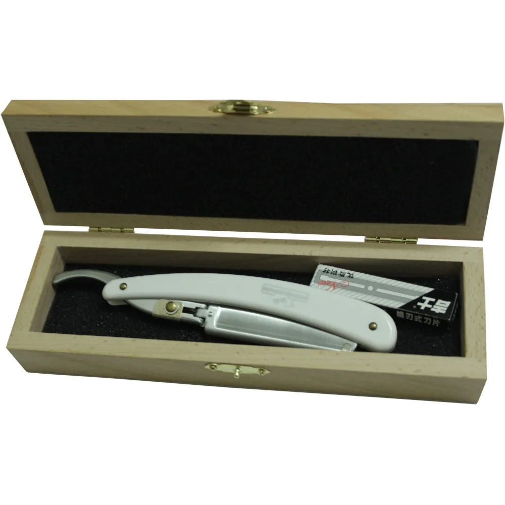 1 Razor + 1 Box + 10 pcs Blades Men Shaving Straight Razor Set Wood Box