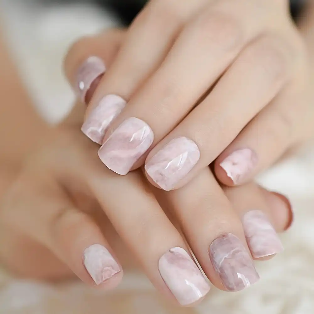 False Fake Nail Medium Flat Elegant Nails Marble Shiny LavenderBlush Nails Salon Finished Artificial Full Cover Nails Z960