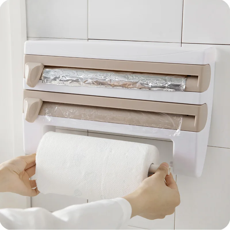 

Plastic Kitchen Organizer Wrap Cutting Multifunction Sauce Bottle Shelf 1 PCS Portable Cling Film Storage Rack